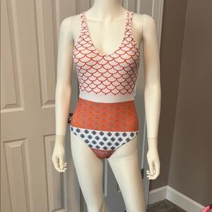 Cupshe Orange and White One Piece Swimsuit